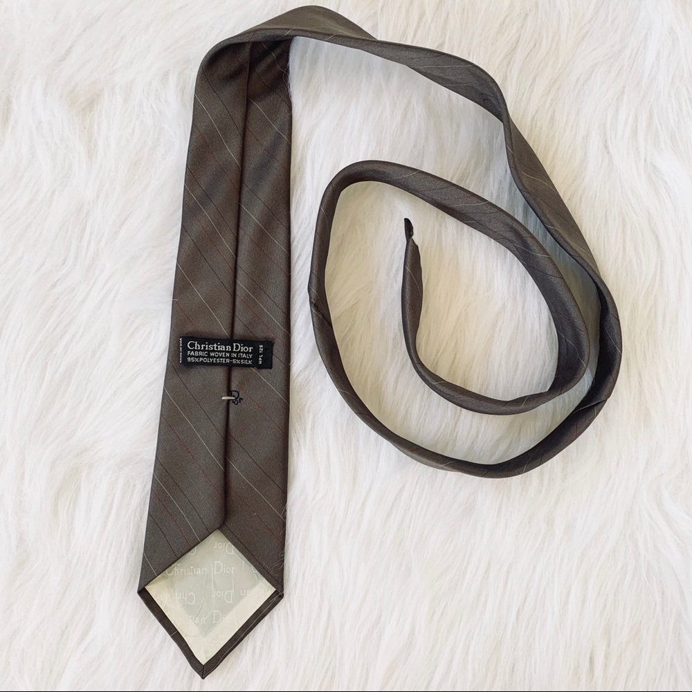 Christian Dior Silk Striped Logo Neck Tie - Picture 2 of 5